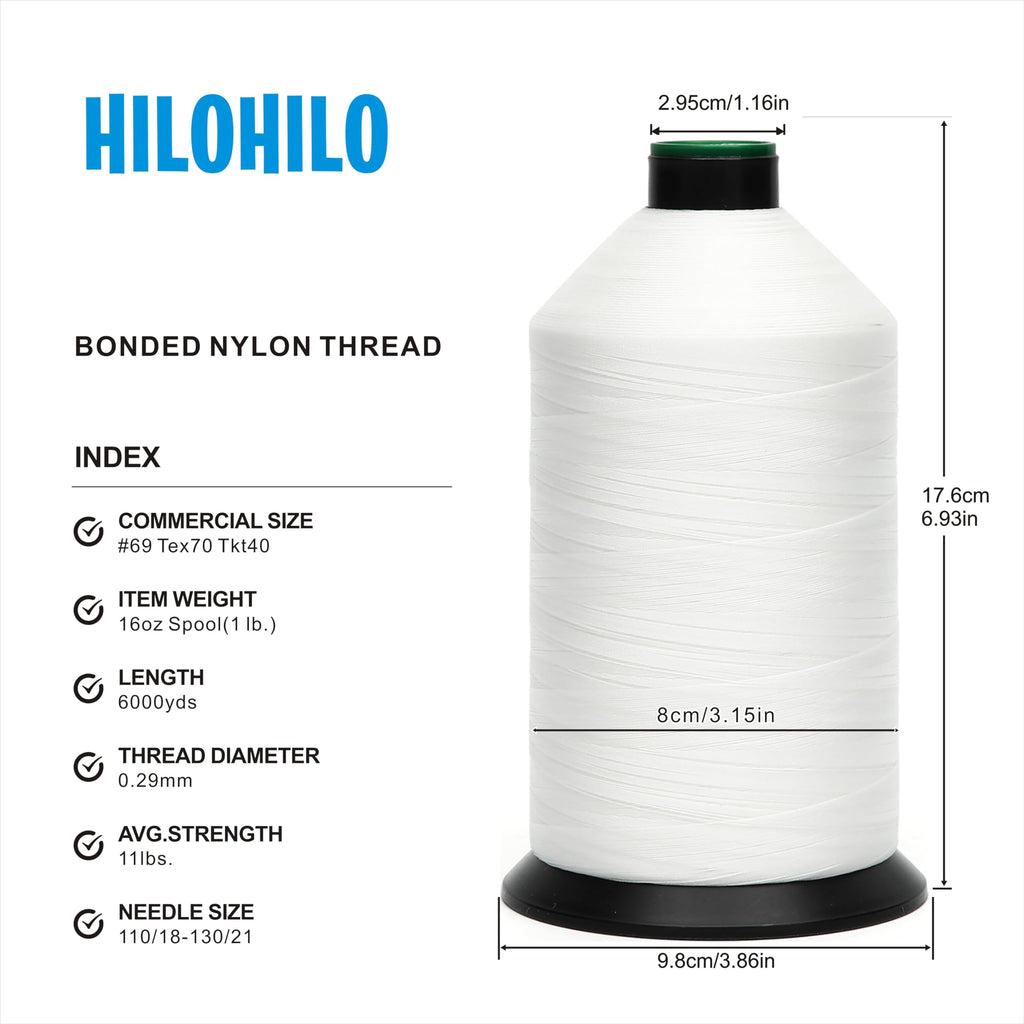 Extra Strong Bonded Nylon Thread #69 Tex70 – 16 OZ, 6000yds, Versatile Stitching Solution for Leather, Upholstery