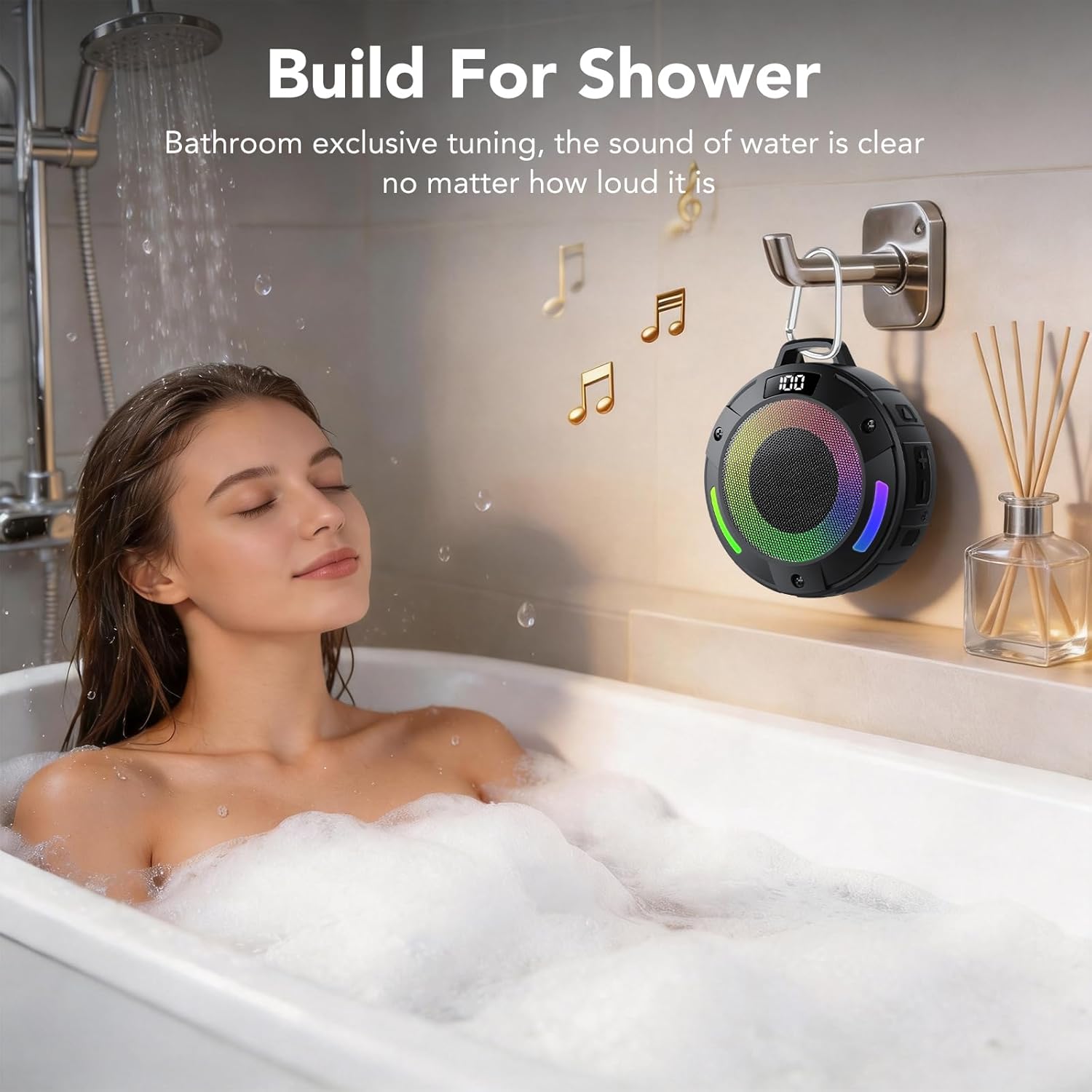 Bluetooth Speaker, 2026 Portable Wireless Shower Speaker, Digital Display Portable Speaker with Detachable hook ,IPX7