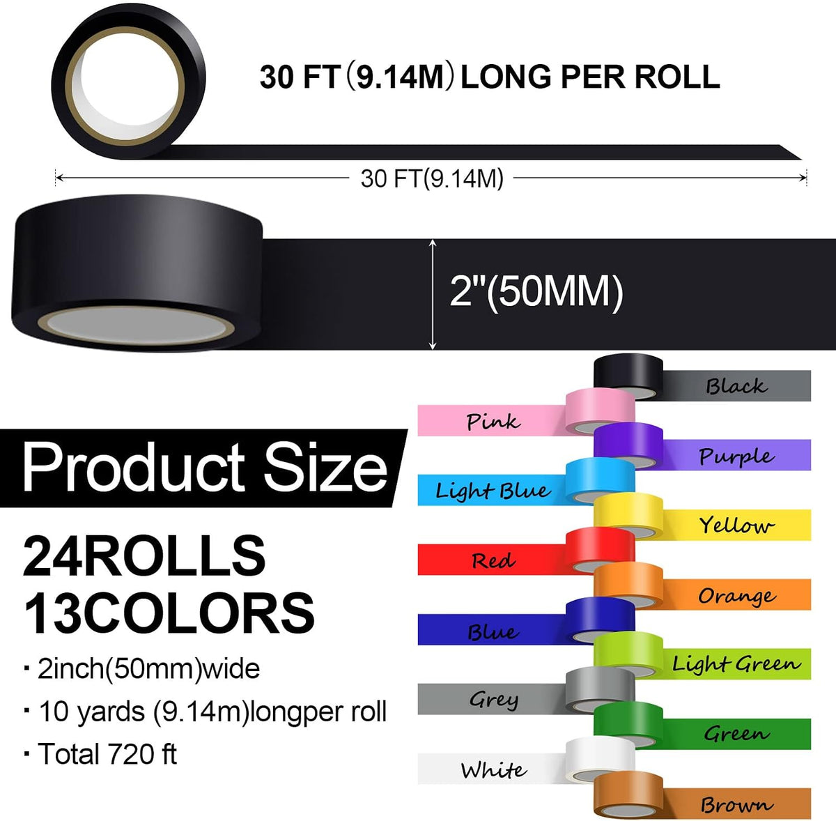 24 Pack Colored Duct Tape Bulk, Colorful, 10 Yards X 2 Inches