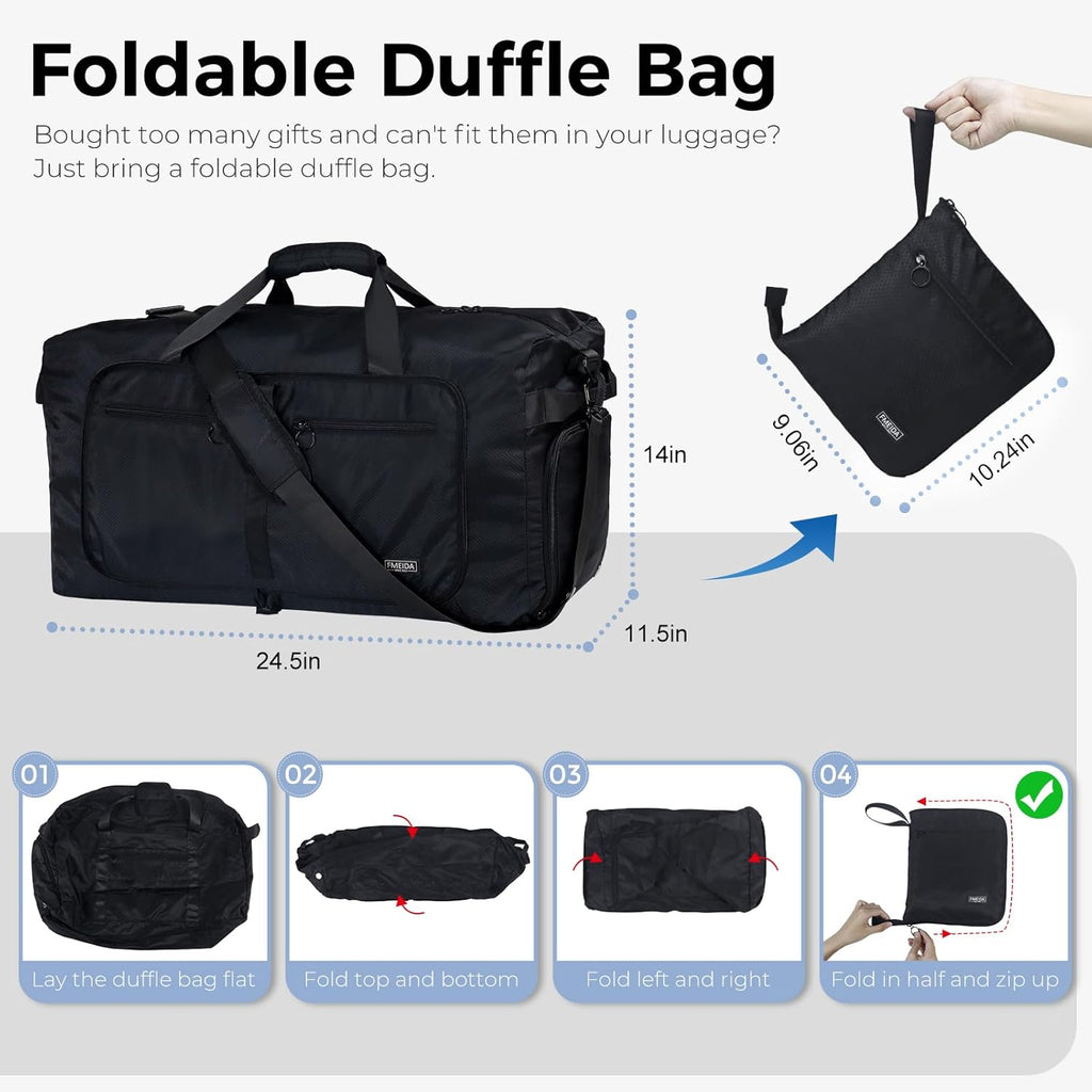65L Duffle Bag with Shoes Compartment, Foldable Travel Duffel Bags for Men Women, Large Packable Travel Bag Water