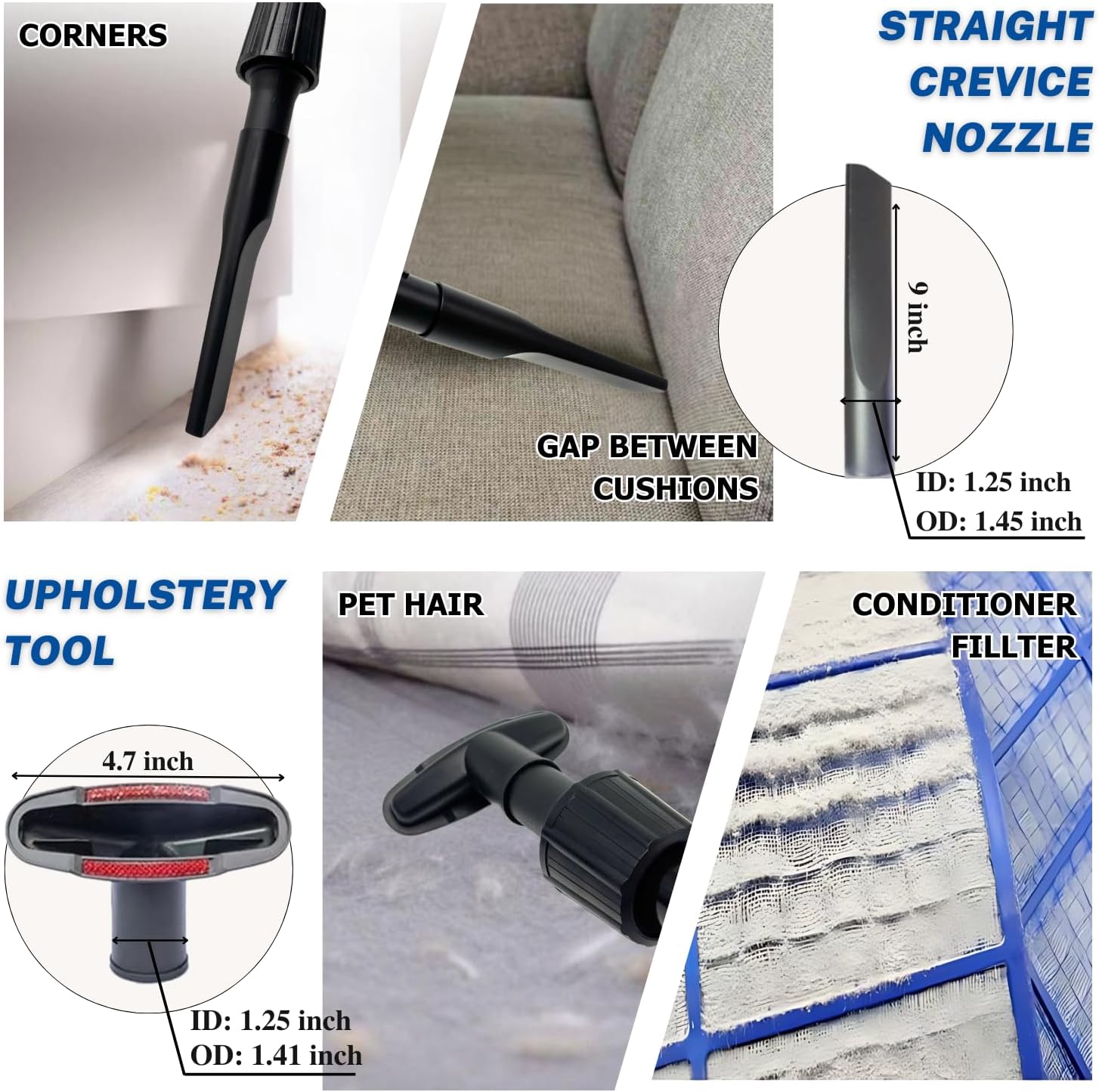 Universal Vacuum Attachments & Brushes Kit - Hardwood Floor Vacuum Brush Head Attachment & Shop-vacs Accessories