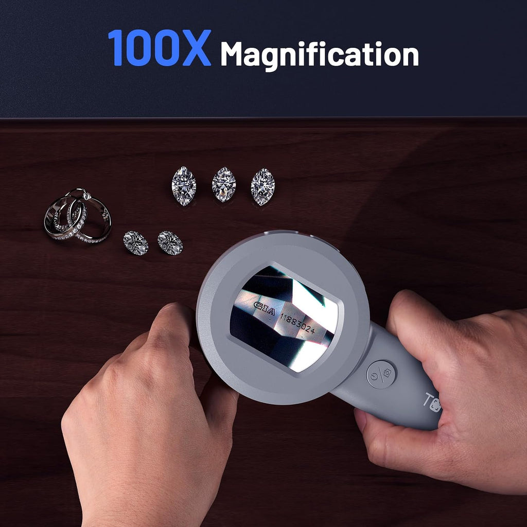 P10 Microscope for Adults Kids, 100X Illuminated Jewelers Loupe | 2" Screen, 16MP Camera, USB PC Viewing, Digital