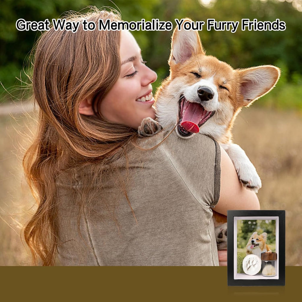 Dog Memorial Shadow Box Frame 5x7 with Paw Print Kit and Fur Keepsake Box Small Pet Memorial Frame Box for Dogs and