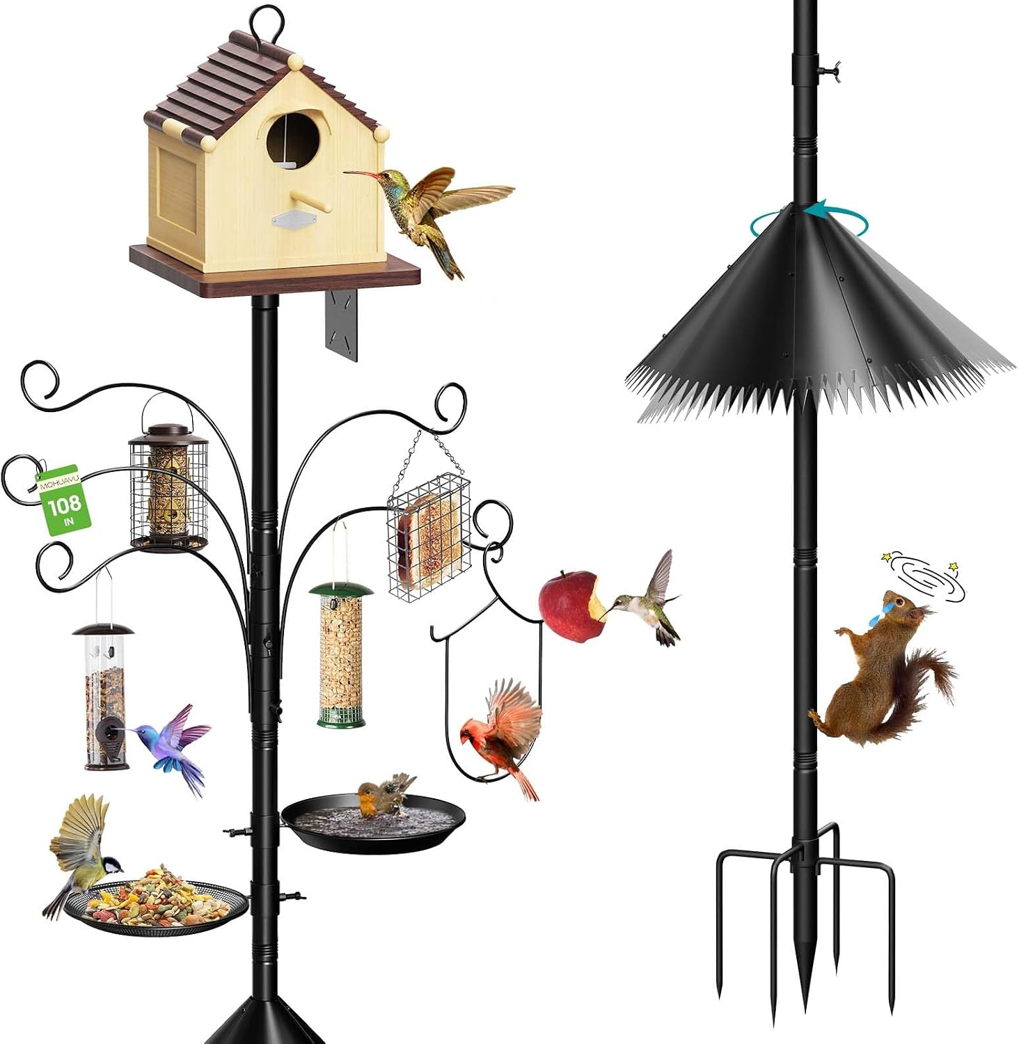 108 Inch Bird Feeder Pole Squirrel Proof, Heavy Duty Bird House Pole, Adjustable Bird Feeder Stand with 5 Shepherds