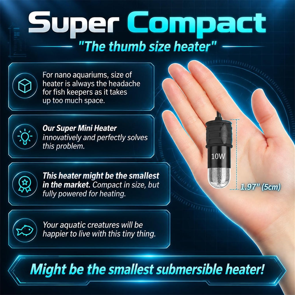 5V/2A USB 10W Super Mini Aquarium Betta Heater for Tanks up to 1 Gal