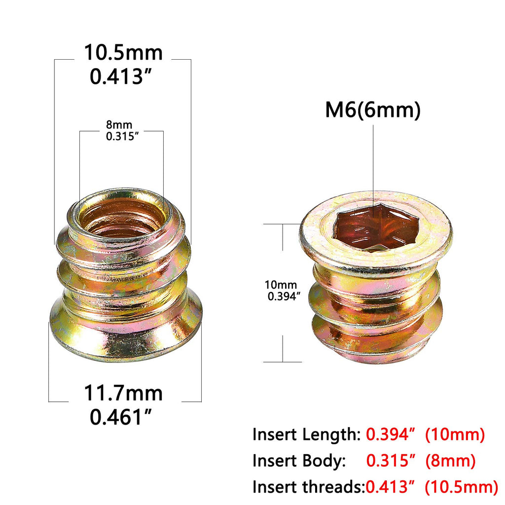 80Pcs M6x10mm Hex Nut Inserts Wood Threaded Fastener for Furniture