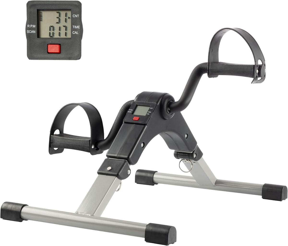 Under Desk Exercise Bike Pedal Exerciser – Mini Stationary Cycle with Adjustable Resistance, Calorie Tracker &