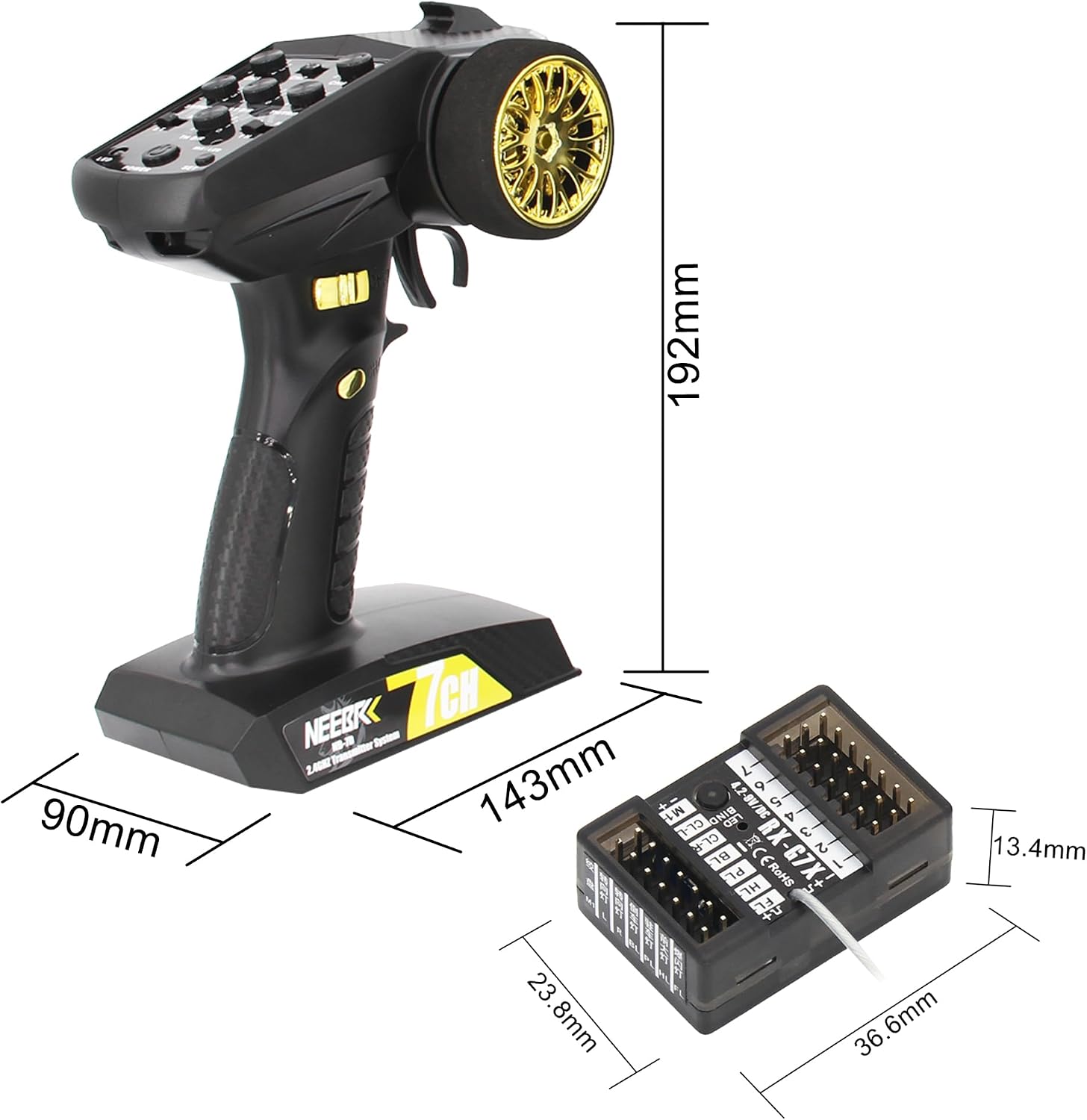 7 Channels RC Transmitter with Receiver Built-in Light Control System and 12LED Light Set, 2.4GHz Radio Remote