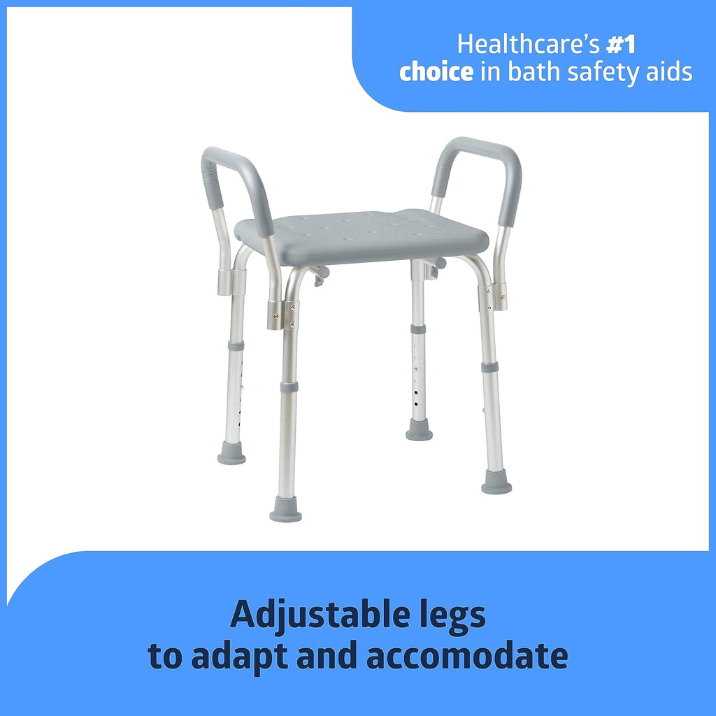 Backless Shower Chair with Arms - 350 lb. capacity, Bench, Stool, Seat for Elderly, Seniors Independent Adult and