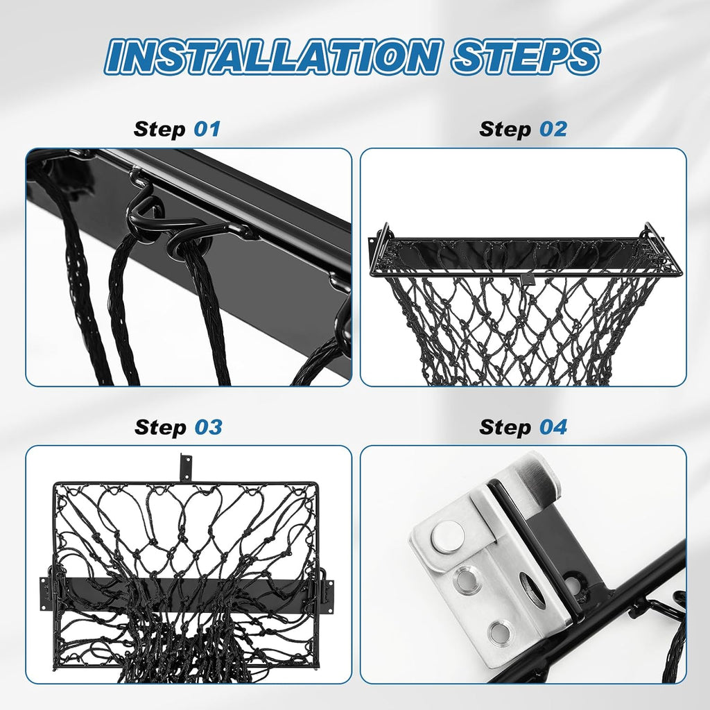 1 Set Wall Mount Hay Feeder for Horse Goats Hay Rack with Net, Black