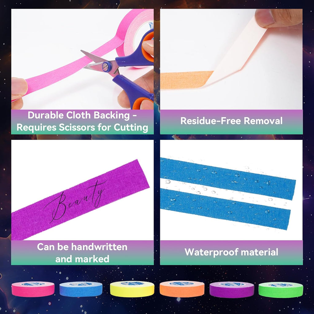 6-Pack 0.6in x 32.8ft Neon Gaffer Tape, Strong & Fluorescent Glow