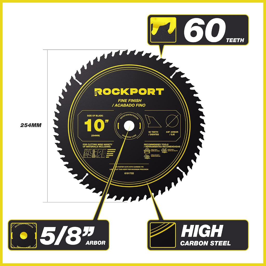 Table Saw Blades 10 inch 60 Teeth - (1 Pack) 10" Table Saw Blades & 10 inch Miter Saw Blades, 5/8" Arbor, Multipupose