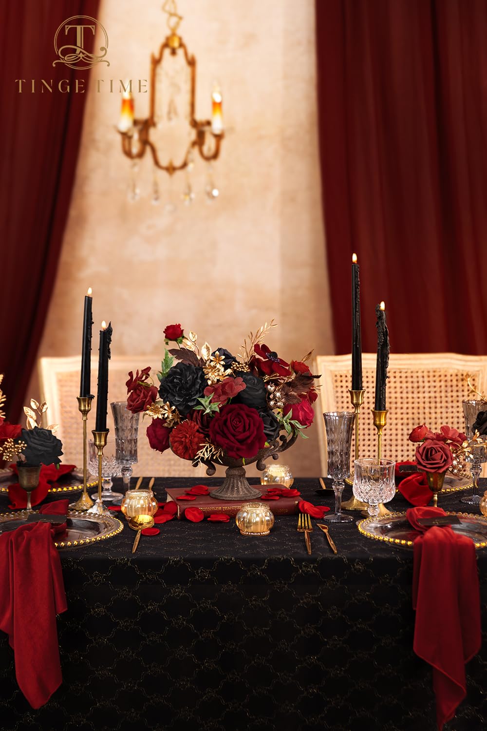 Gothic Wedding Artificial Flowers Combo, Rose Peony Black Red