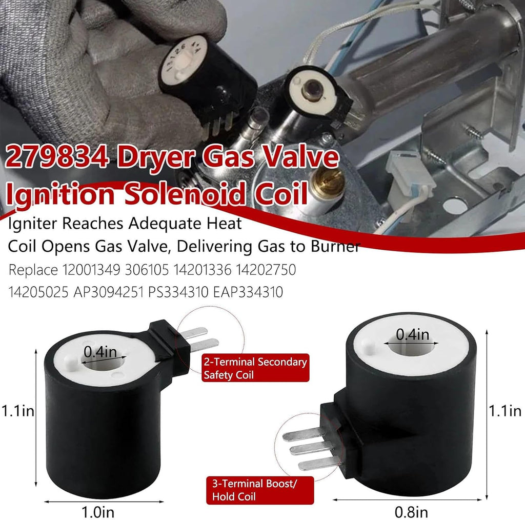 Gas Dryer Repair Kit, Dryer Parts 338906 Flame Sensor for Whirlpool Dryers, Replacement Part with 279311 Igniter with 279834 Gas Valve Solenoid Coil with 3392519 Thermal Fuse for Kenmore Dryers
