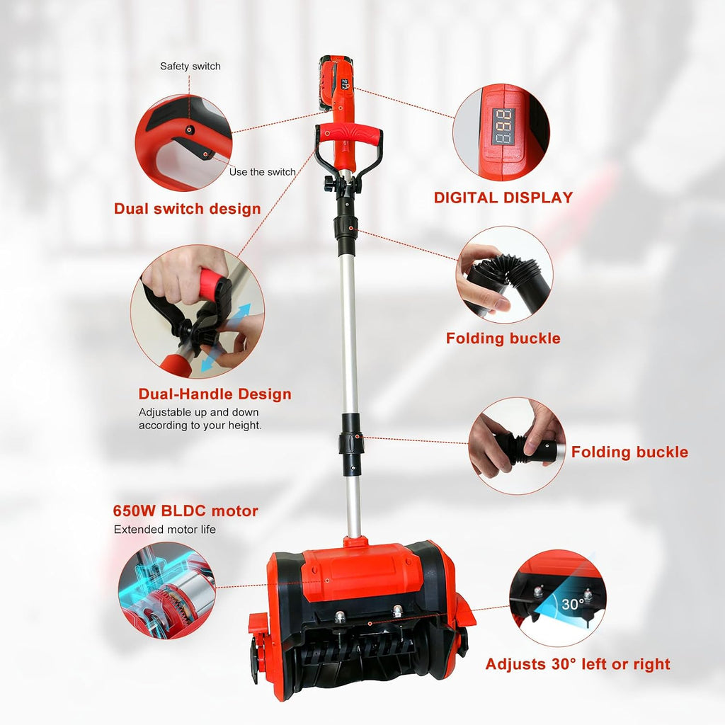 21V Cordless Electric Snow Shovel, 12-Inch Brushless Cordless Snow Blower with 2x4.5Ah Batteries & Fast Charger