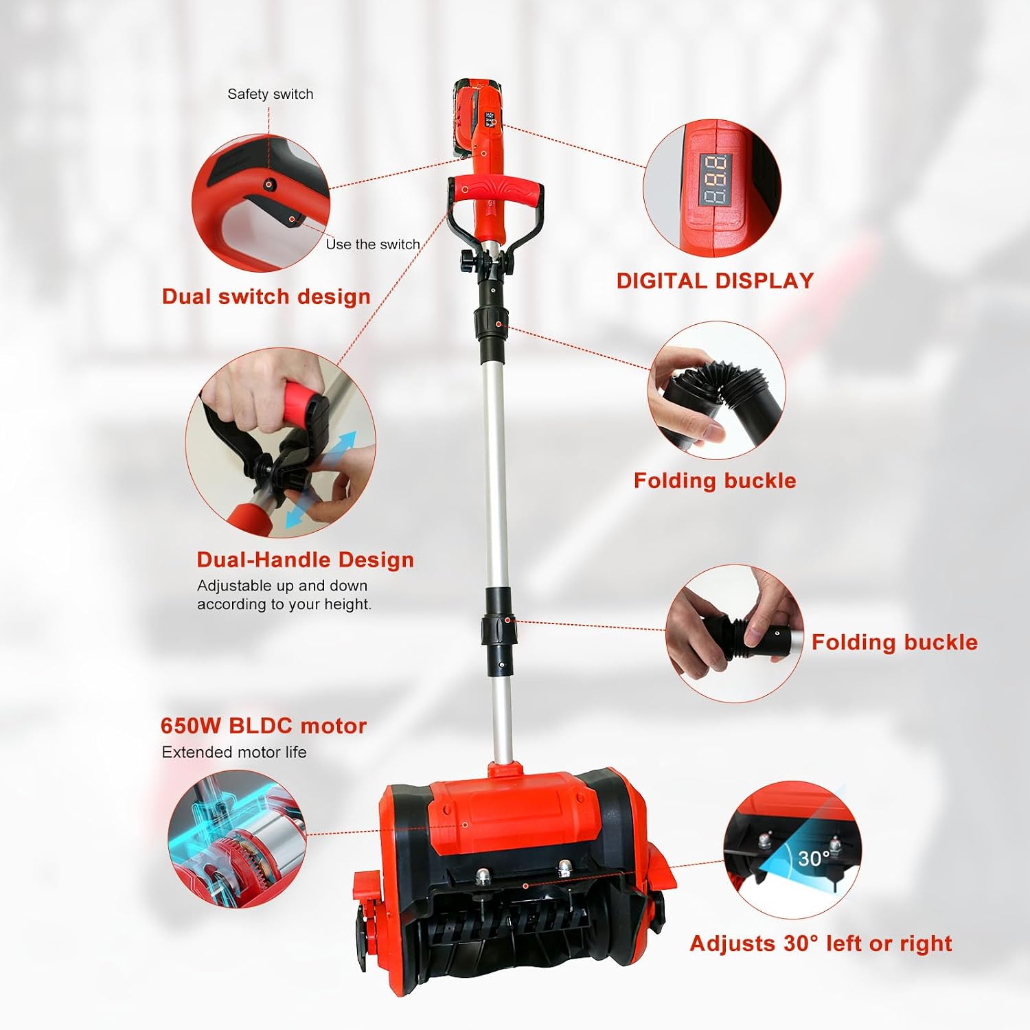 21V Cordless Electric Snow Shovel, 12-Inch Brushless Cordless Snow Blower with 2x4.5Ah Batteries & Fast Charger