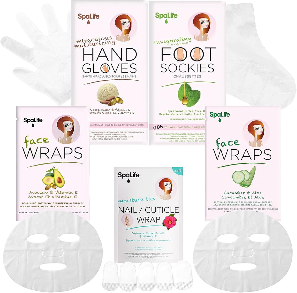 10 Piece Korean Face Mask & Moisturizing Hand Gloves Set | Foot Mask Socks for Dry Cracked Hands & Feet | Korean