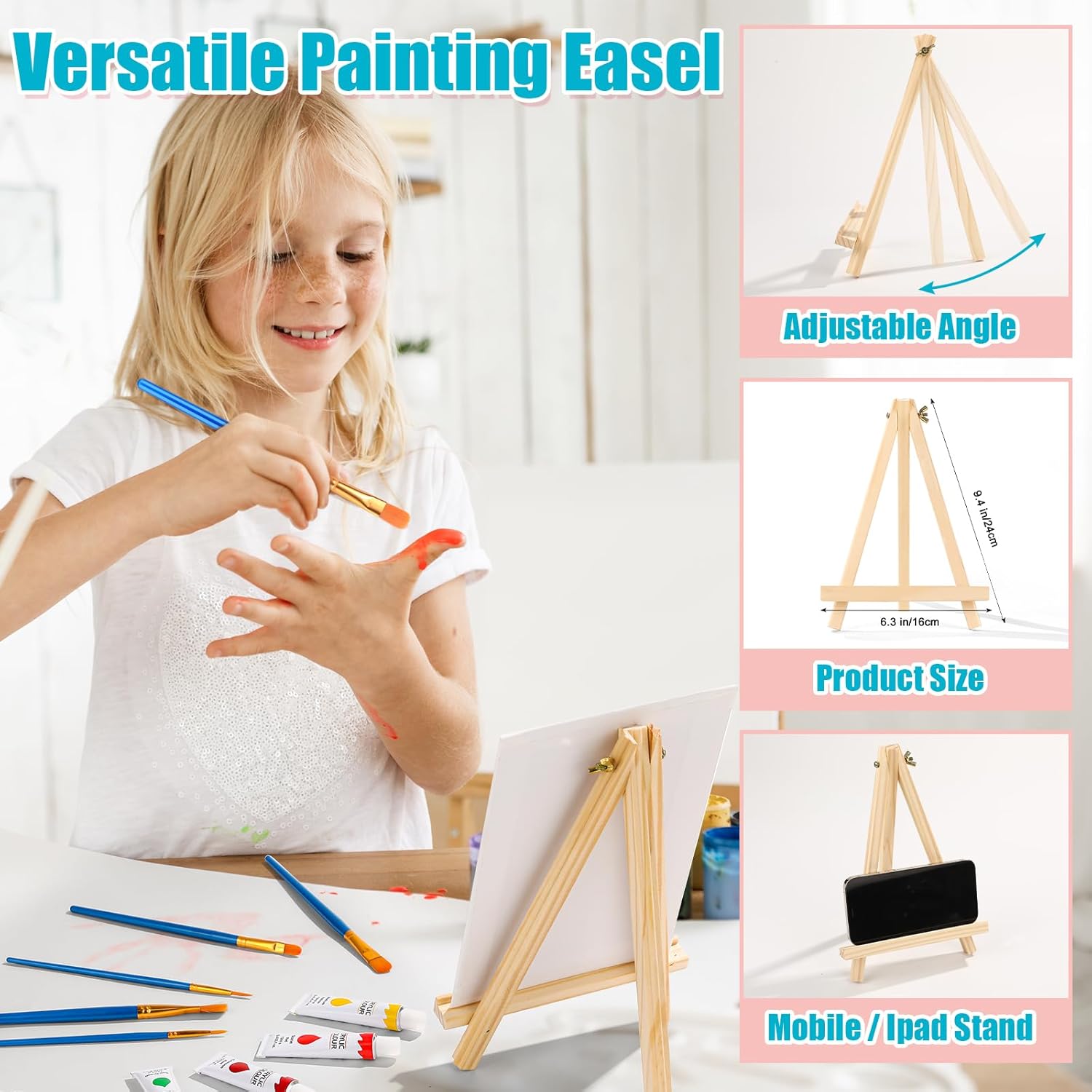 26 PCS Acrylic Paint Set with 12 Colors Acrylic Paints (12ml, 0.4 oz), 10 Paint Brushes, 2 Canvas, 1 Wood Easel, 1