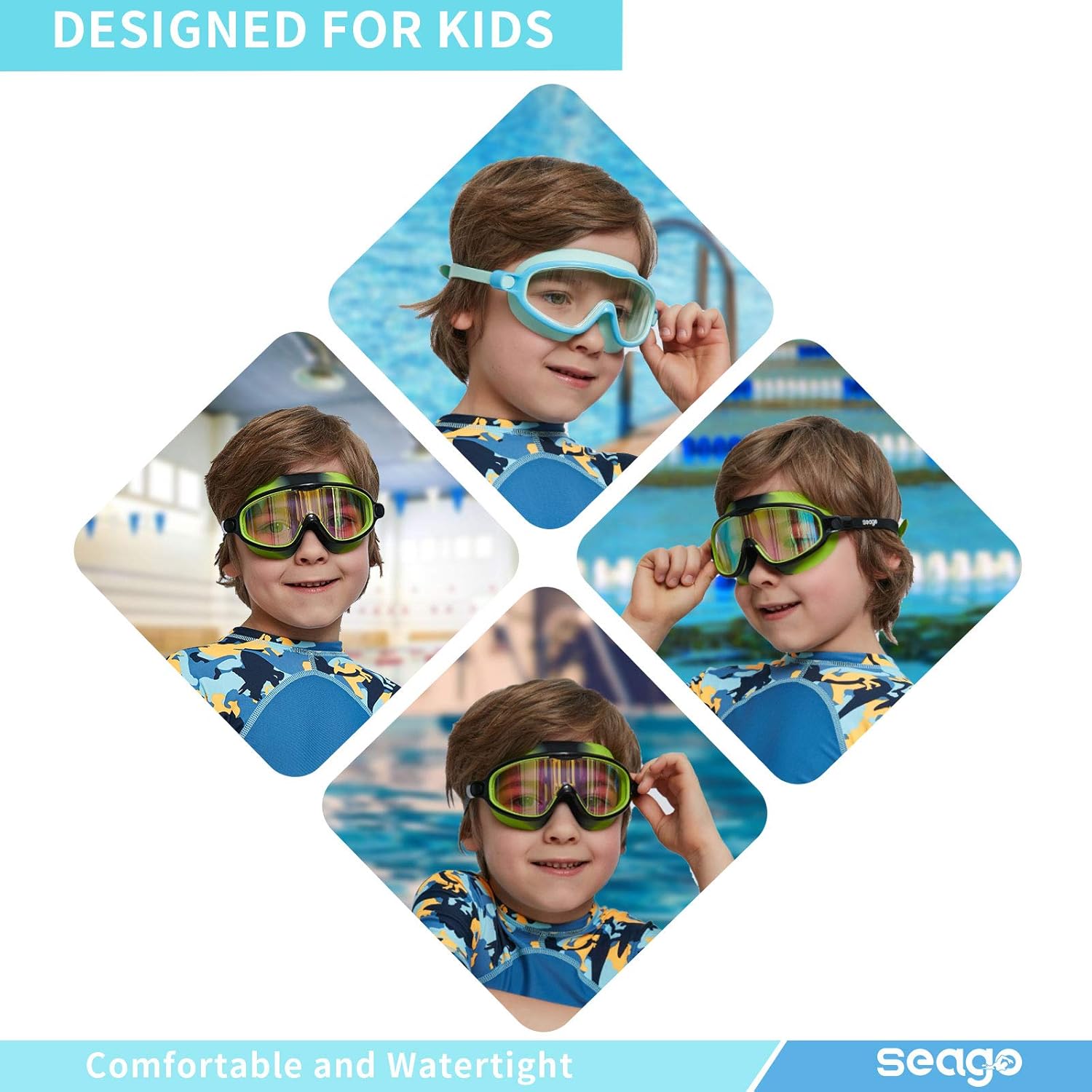 Swim Goggles 2 Pack Anti-Fog Anti-UV Wide View Swimming Goggles for Kids 3-14
