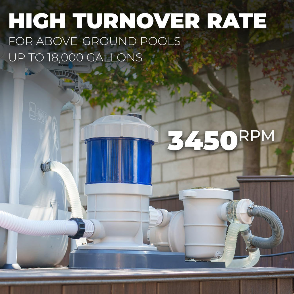 1,800 GPH Pool Cartridge Filter System w/Pool Pump for Above Ground Swimming Pool Up To 18,000 Gallons, 1.5” Ports