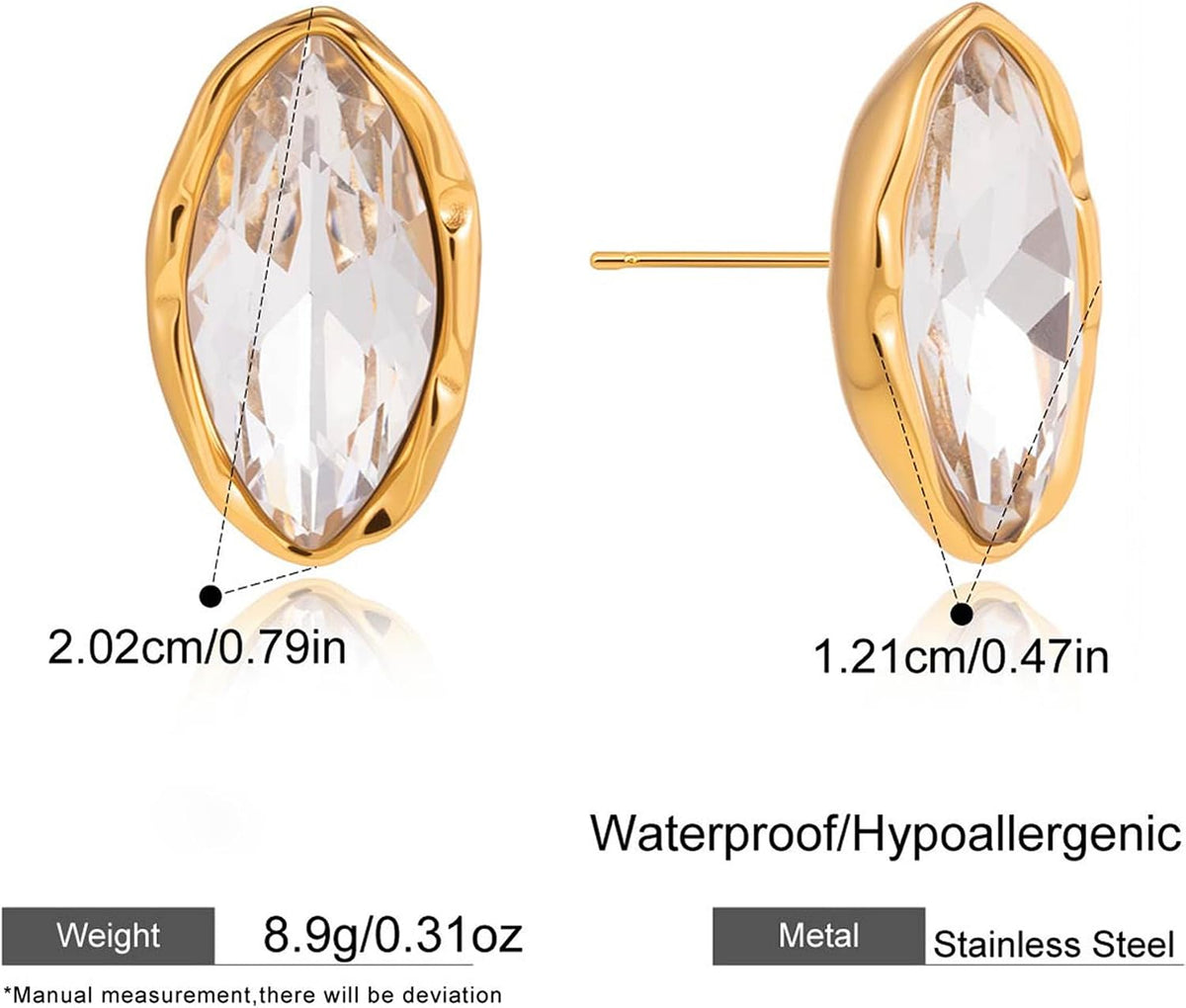 Big Chunky Gold Cubic Zirconia Stud Earrings for Women | Unique Studs Charm Rhinestone Earrings Jewelry