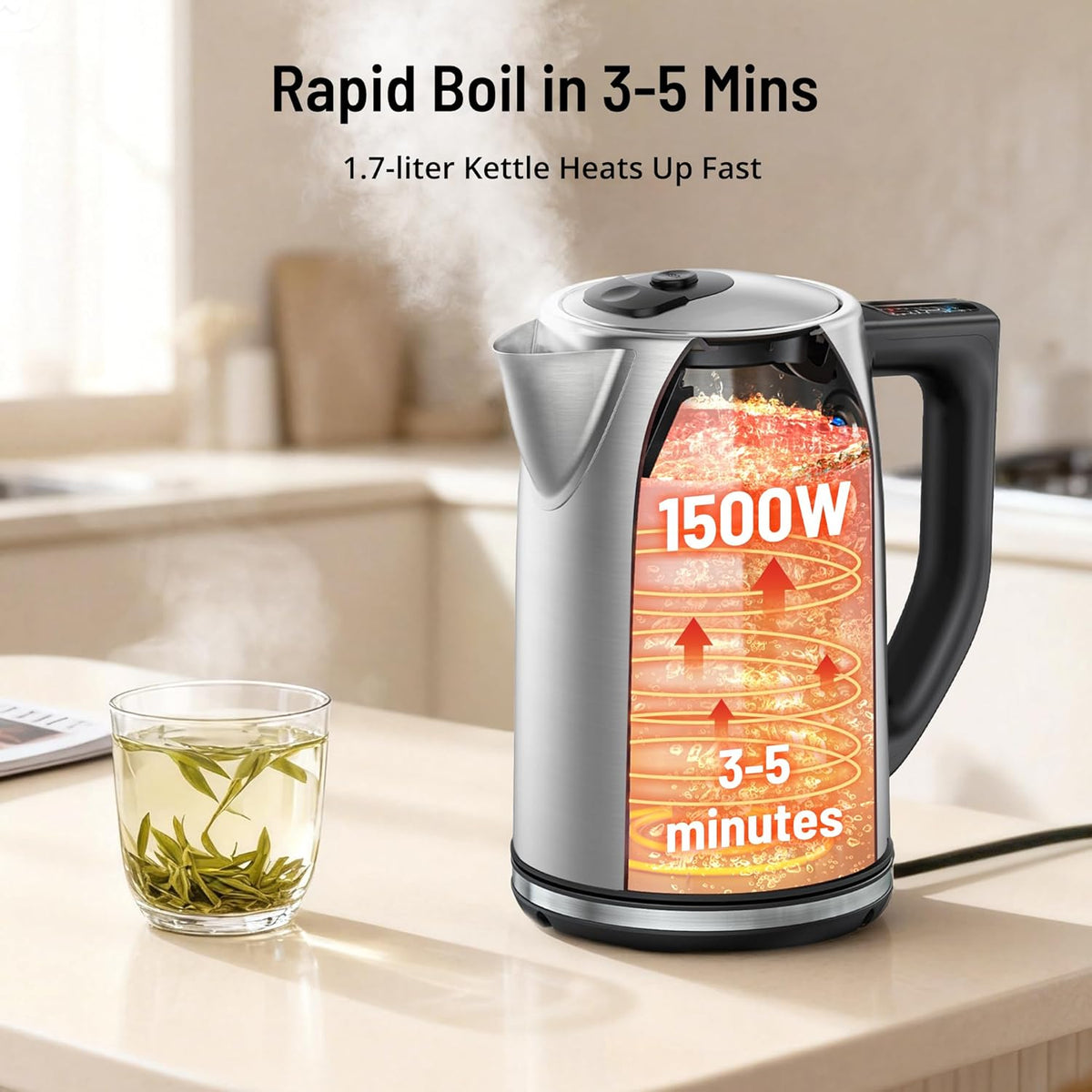 1.7L Electric Tea Kettle, 6 Precise Temperature Presets Stainless Steel Electric Kettle Temperature Control,1500W