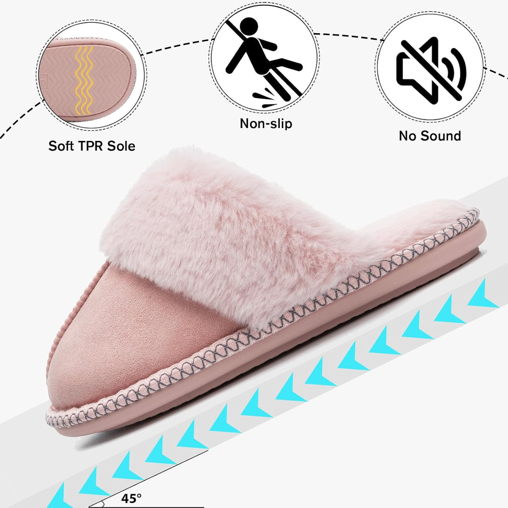 Fuzzy Slippers for Women Memory Foam House Shoes Warm Gifts | Fluffy Slippers,Cozy,Faux Fur,Anti-Skid,Soft,House