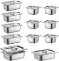 12 Set Stainless Steel Hotel Pan 1/2 1/4 1/6 Size 4 Inch Deep with Lids, Stainless Steel Steam Table Pan Commercial