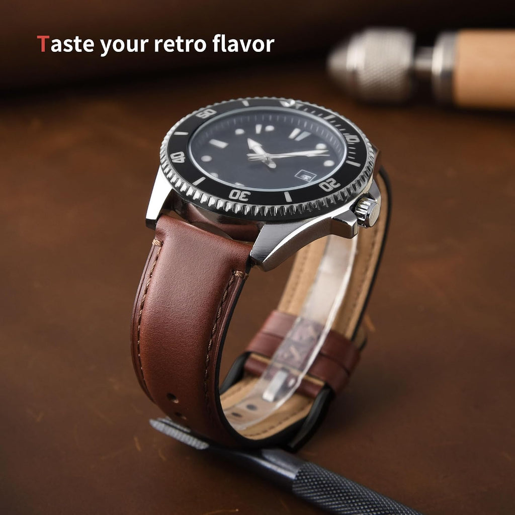 18/19//20/21/22/23/24/26mm Quick Release Leather Watch Band | Burnished Leather Wristband Suitable for Quartz