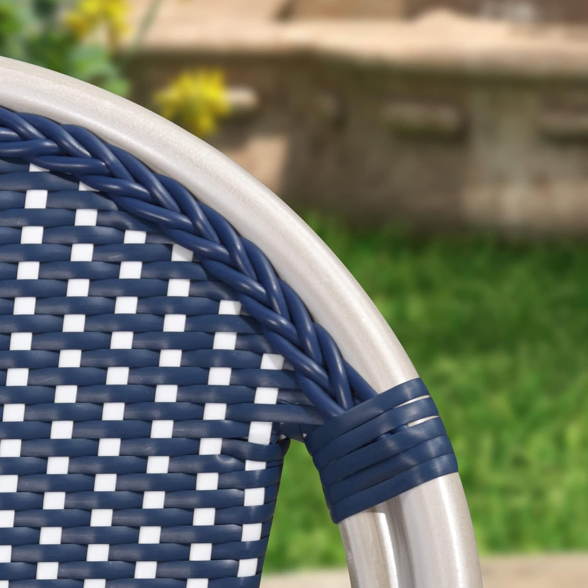French Bistro Dining Chairs Set of 4, White Finish, Deep Blue