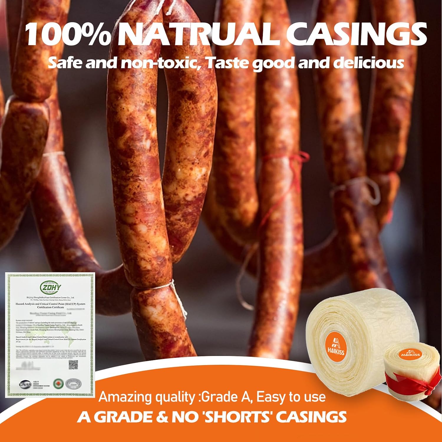 Edible Drying Sausage Casing, Natural Sausage Casings for Flavorous Homemade Sausages, Breakfast Sausage, Italian