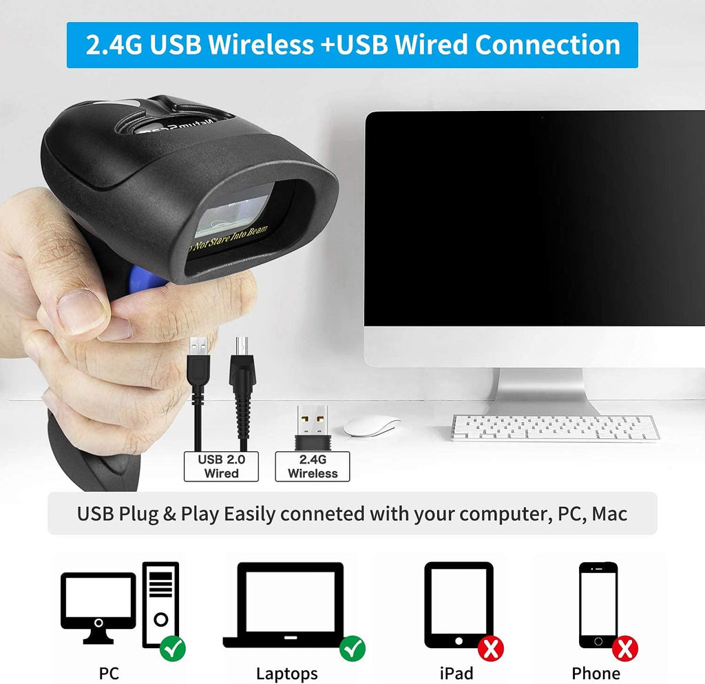 Wireless 1D 2D Barcode Scanner with Stand for Warehouse POS and Computer | NetumScan Portable Automatic QR Code