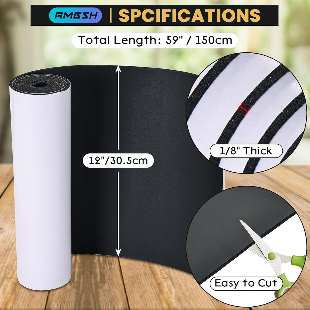 1/8" Thick, 12" x 59" Neoprene Foam Sheet with Adhesive