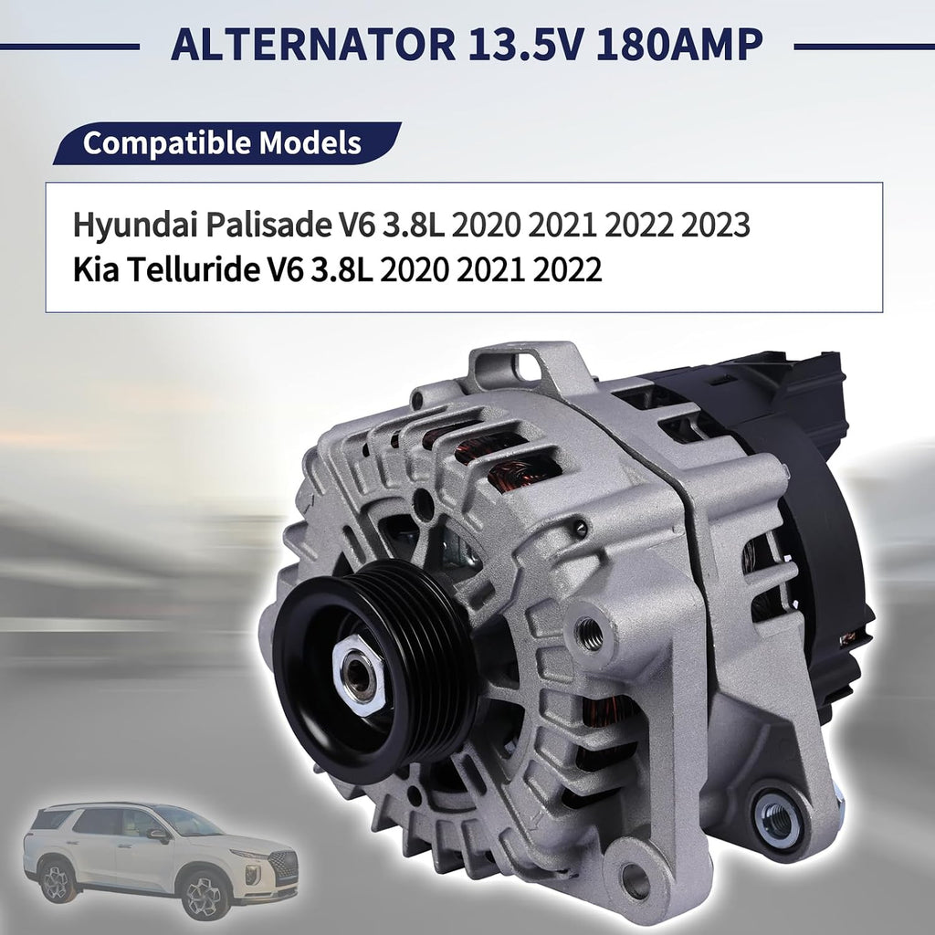 Alternator 13.5V 180AMP 37300-3L060 373003L060 Compatible with Hyundai Palisade 2020-2023 Kia Telluride 2020-2022 3.8L