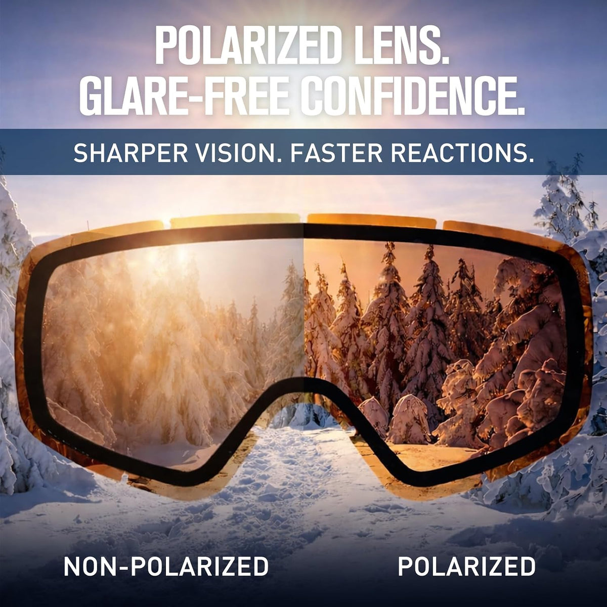 Polarized Anti-Glare OTG Ski Goggles – Anti-Fog Double Lens, UV400, Triple-Foam, Anti-Slip Strap for Men & Women
