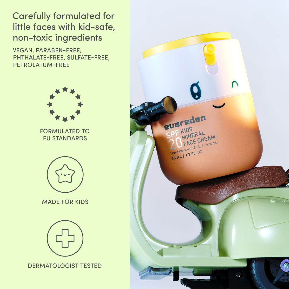 Kids Mineral Face Cream SPF 20, Dermatologist-Tested, Zinc Oxide