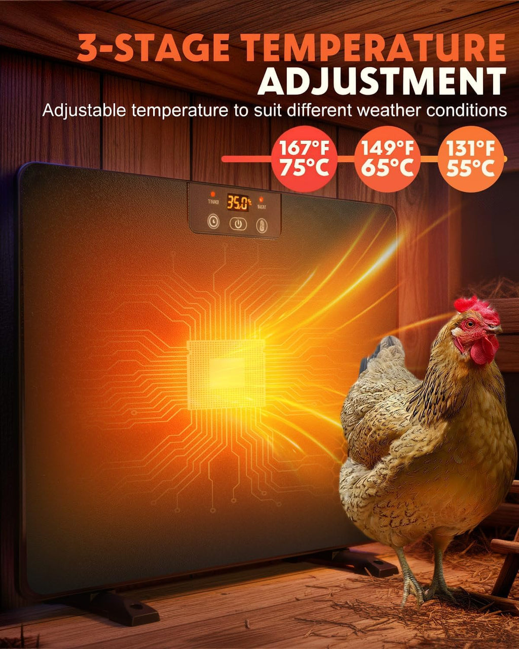 2026 Upgraded Chicken Coop Heater, 200W Chick Brooder Heating Plate with 5 Timing Function & 3 Adjustable Temp
