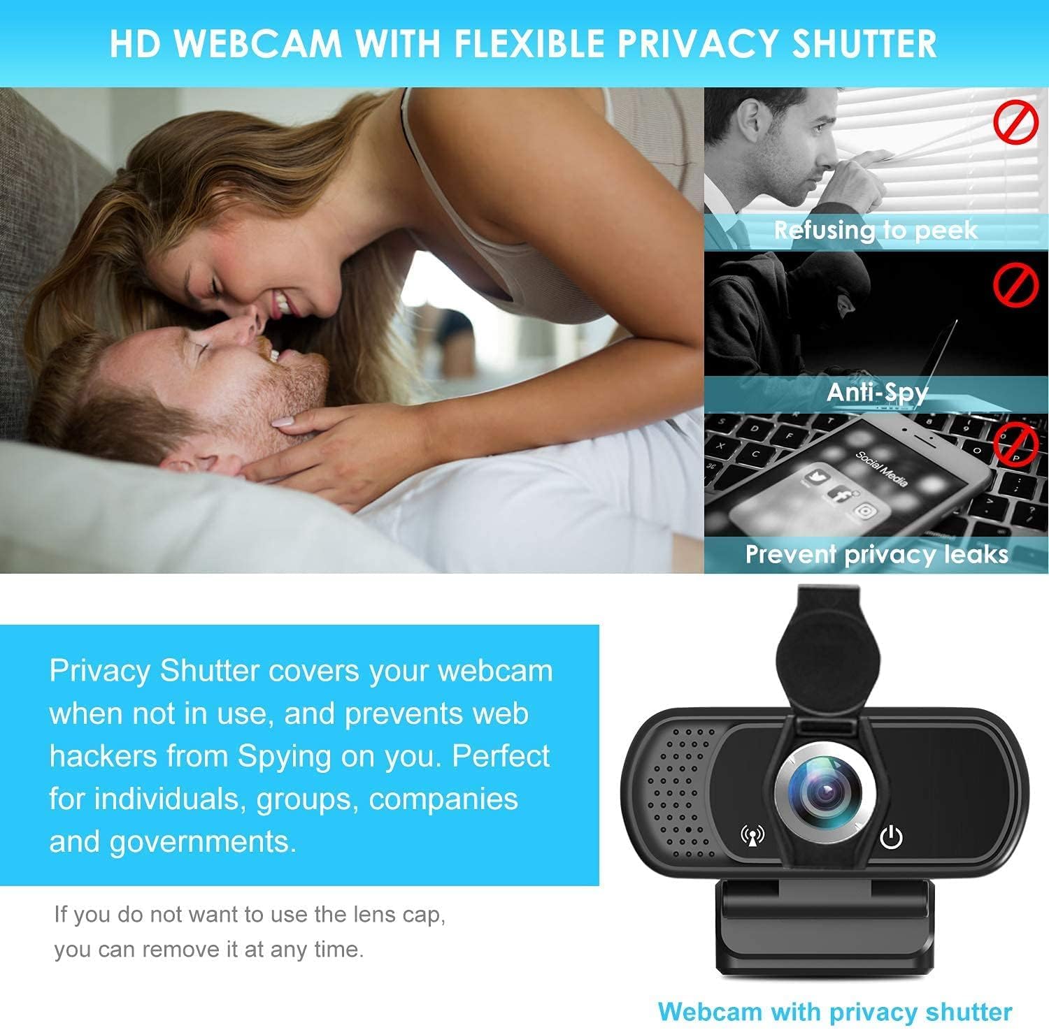 HD 1080p Webcam with Microphone,USB Web Camera for Computer Laptop PC | Webcam for PC with Cover/Tripod,110°FOV Wide