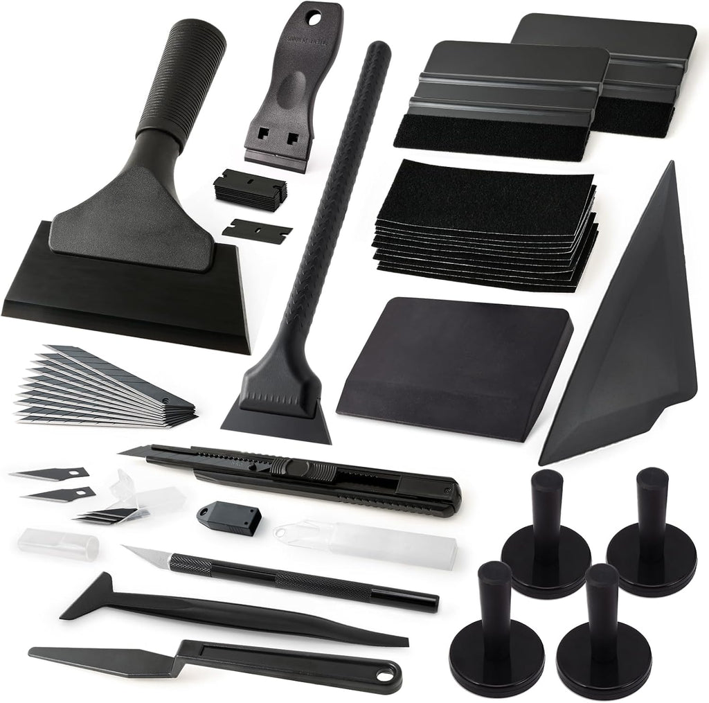 Vinyl Wrap Tool Kit for Car Window Tint Installation with Magnet Holder, Rubber & Vinyl Squeegees, Shank Gasket, Mini
