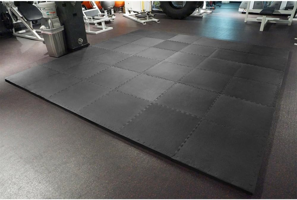 X-Thick 1.5" Interlocking EVA Foam Mats - BK - 25 Tiles (100 Sqft) | Extra-thick 2X cushioning w/ anti-slip grip. 2'