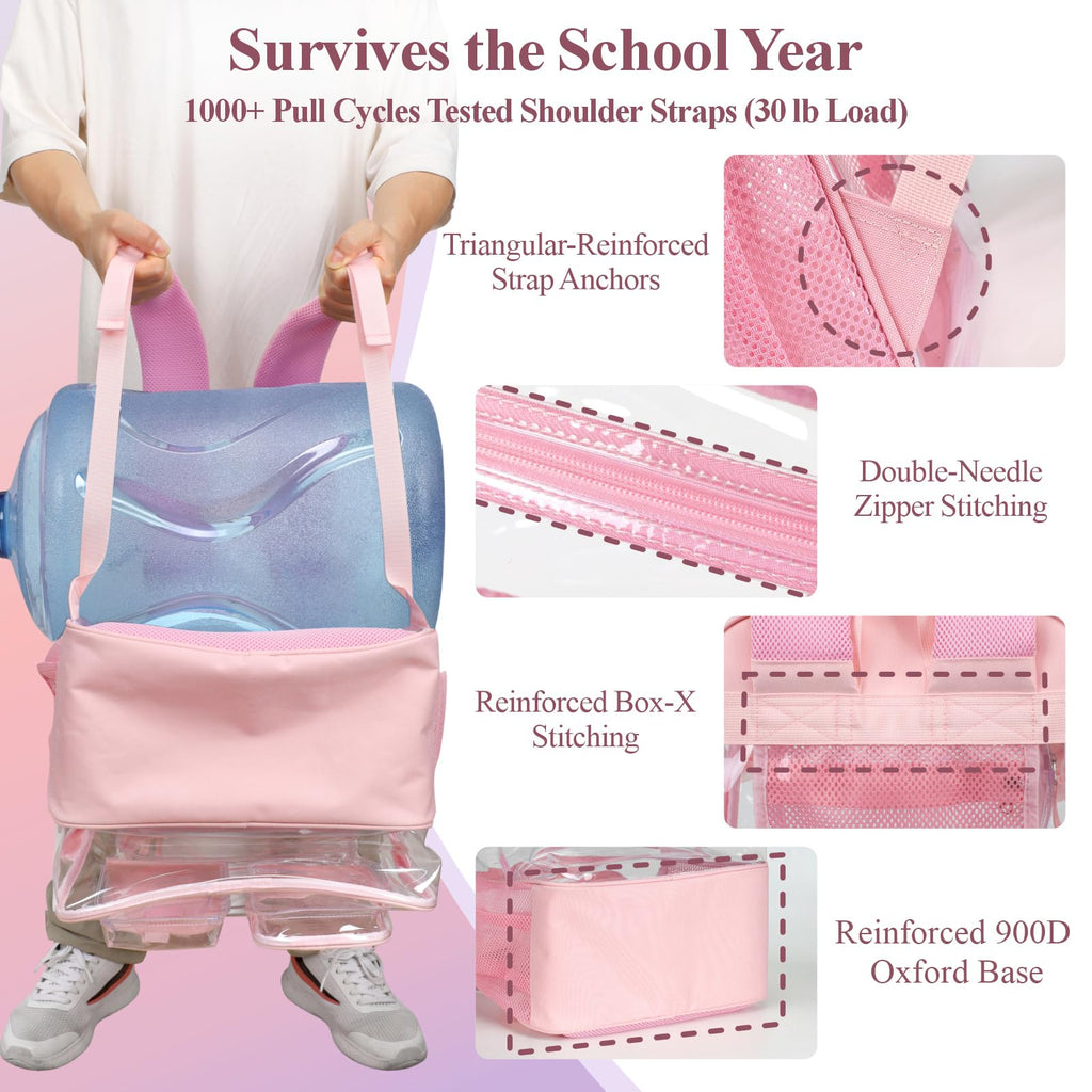 Clear Backpack for School - 18 Inch Extra Large Clear Bookbag, Pink