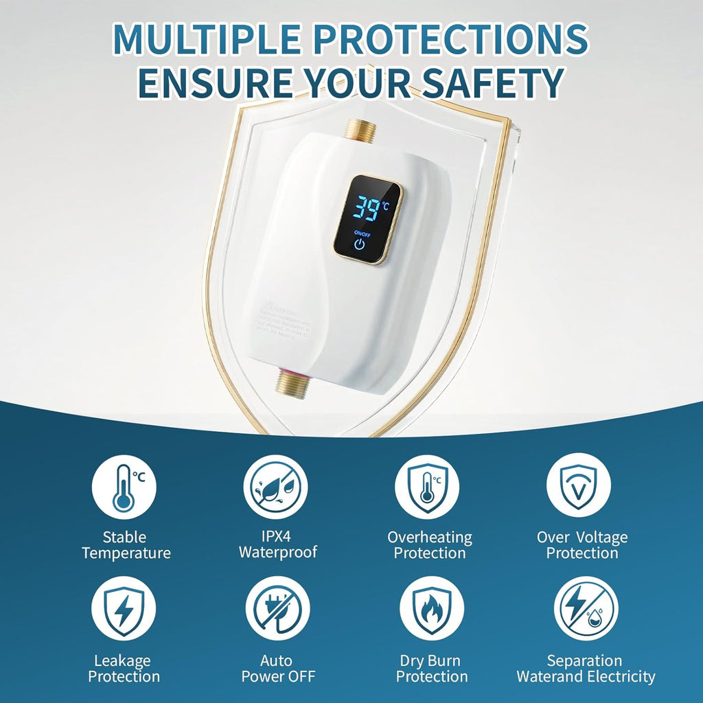 Tankless Water Heater Electric, 3000W Tankless Electric Water Heater 110V, On Demand Hot Water Heater Electric with