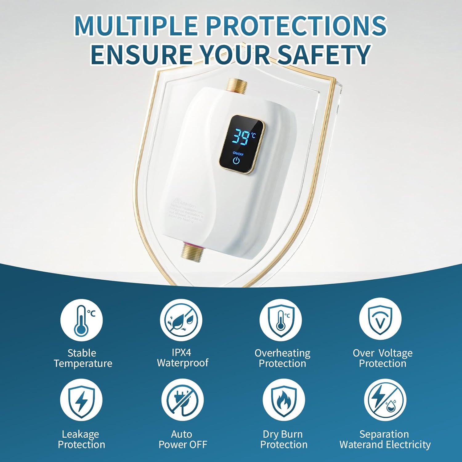 Tankless Water Heater Electric, 3000W Tankless Electric Water Heater 110V, On Demand Hot Water Heater Electric with