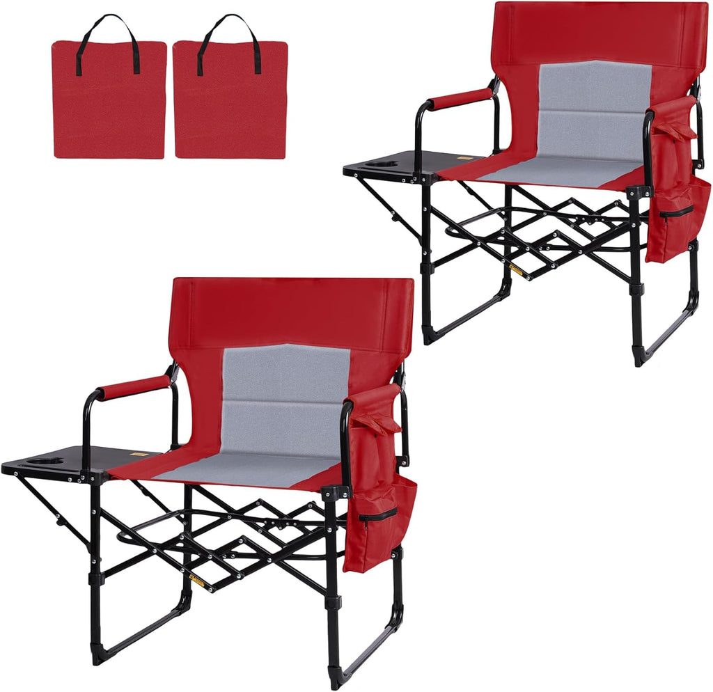 2Pack Director Chairs for Outdoor, Folding Camping Chair, Compact Directors Chair Side Table and Side Bag, Heavy Duty