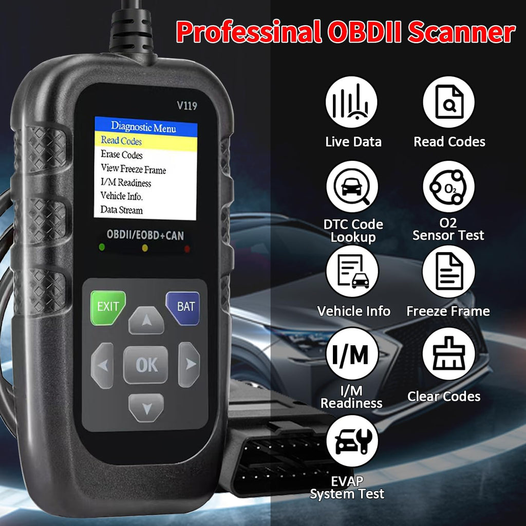 Car OBD2 Scanner Diagnostic Tool, Code Reader, Voltage Tester, Check Engine Light Fault Code, OBD2/EOBD for OBDII