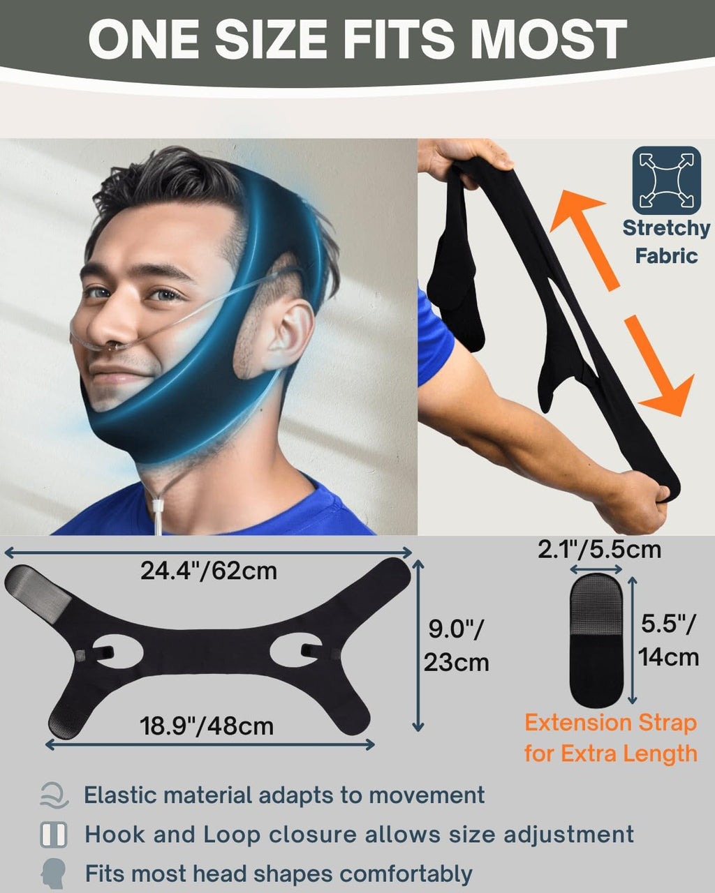 Nasal Cannula Holder for Sleeping, Adjustable Headband to Keep Nasal Cannulas for Oxygen in Place, Chin Strap for