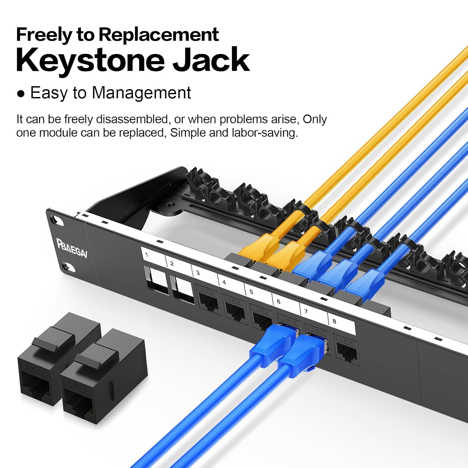 Patch Panel 16 Port with 16pcs Cat6 Keystone Jack UTP Fold Keystone Patch Panel 19Inch with Cable Management and