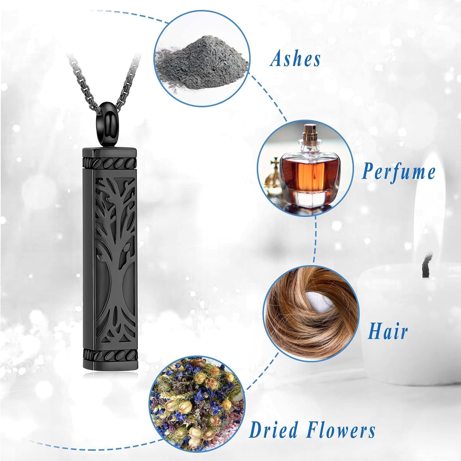 Tree of Life Urn Necklace for Men Women Bar Cremation Jewelry for Ashes Keepsake Ashes Necklace Pendent