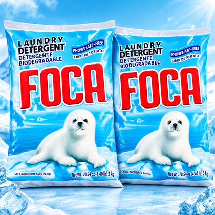 Foca Laundry Detergent Powder 2kg, 2 Pack, 4.4lb Each (4 kg Total), Phosphate-Free Laundry Washing Powder