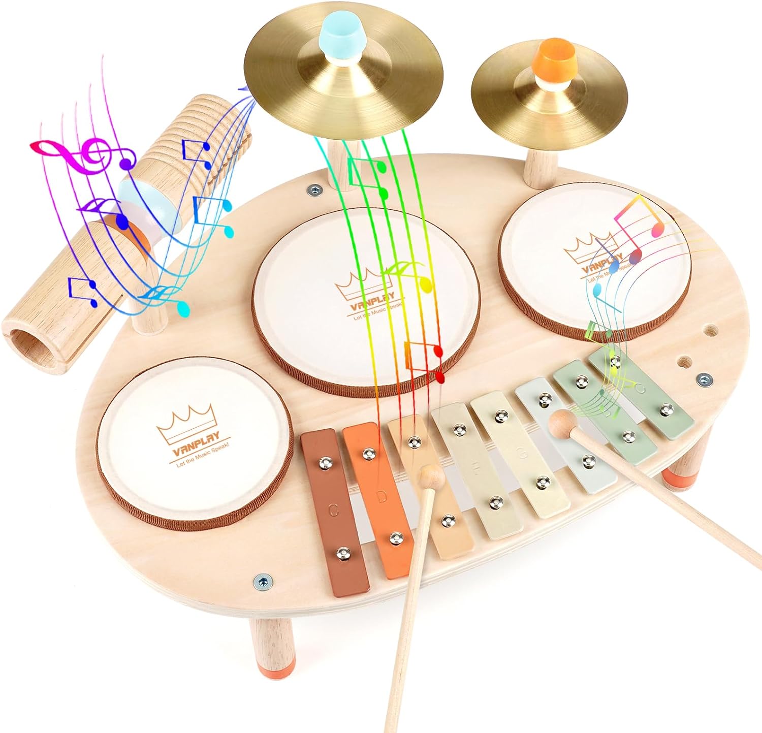 Drum Set for Toddler - Toys for 2 3 4 Year Old Girls Boy Gifts - 9 in 1 Wooden Montessori Musical Instruments with